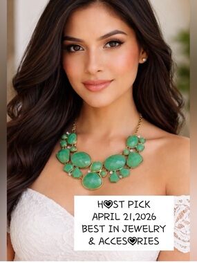 Green Teal Acrylic Statement Bib Necklace Gold Tone Cable Chain Adjustable Clasp